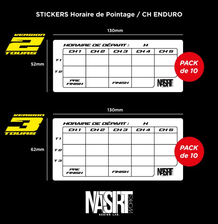 Pack de 10 Stickers Horaire de Pointage pour les courses d'Enduro