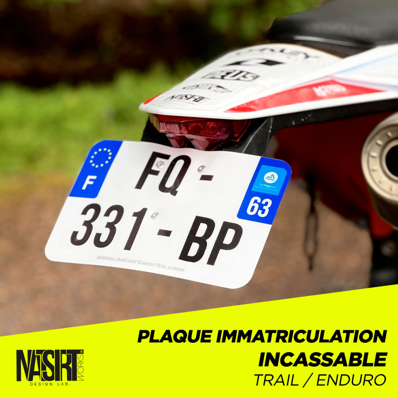 Plaque Immatriculation Moto Incassable pour Trail et Enduro / Format Homologué
